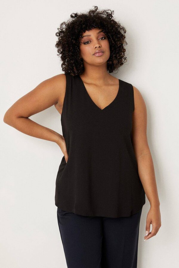 Womens Curve Plain V Neck Cami Top