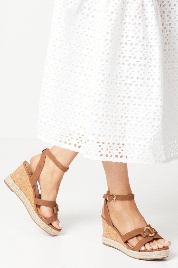Womens Wide Fit Ruby Trim Detail Espadrille Cork Wedges