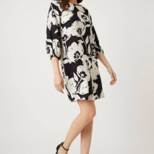 Womens Mono Floral Pleat Detail Shift Dress