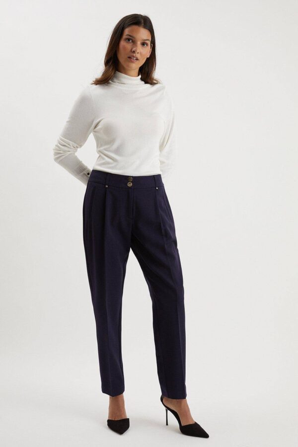 Womens Navy Smart Tapered Leg Trousers