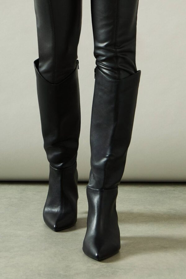 Womens Wide Fit Halo Pointed High Block Heel Knee Boots