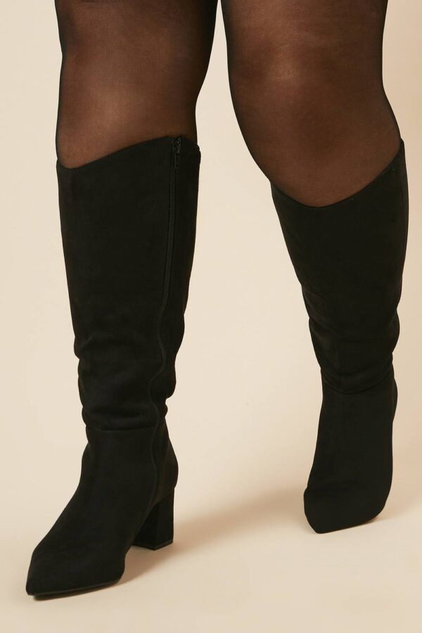 Womens Wide Fit Halo Pointed High Block Heel Knee Boots