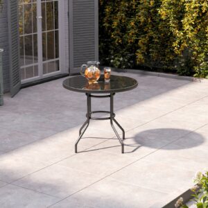 80CM Garden Glass Top Table With Umbrella Hole Round