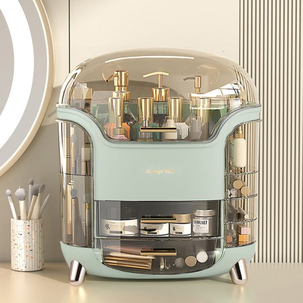 Dustproof Cosmetic Storage Box with Clear Lid and Drawers