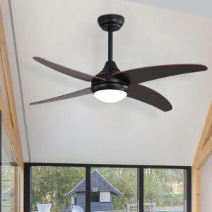 48 Inch Black Ceiling Fan with LED Light Kit 4 Blades and Remote Control