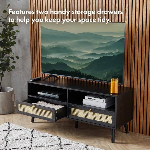 Spinningfield Black TV Unit - Cane TV Stand Cabinet for TVs up to 55