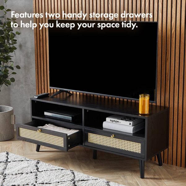 Spinningfield Black TV Unit - Cane TV Stand Cabinet for TVs up to 55