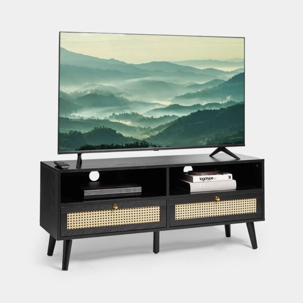 Spinningfield Black TV Unit - Cane TV Stand Cabinet for TVs up to 55