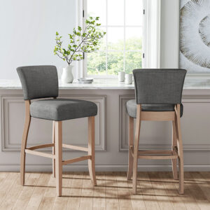 Set of 2 Height Linen Bar Stool for Kitchen Light Grey