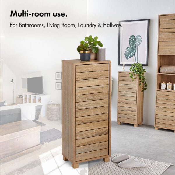 VonHaus Bathroom Storage Cabinet – Oak Wood Effect Bathroom Floor Cabinet w/Handleless Design - Small Floor Standing Cabinet w/Cupboard - Storage Unit - Image 4