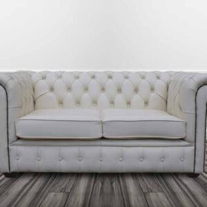Chesterfield 2 Seater Shelly White Real Leather Sofa Offer
