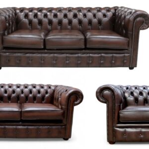 Chesterfield 3+2+1 Seater Real Antique Brown Leather Sofa Suite Offer