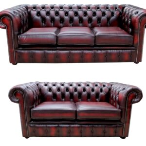 Chesterfield London 3+2 Leather Sofa Suite Antique Oxblood Offer