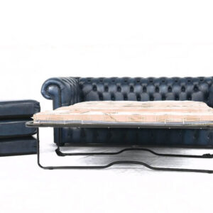 Chesterfield Classic 3 Seater Sofa Bed Antique Blue Real Leather
