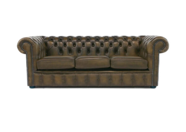 Chesterfield 3 seater + Club chair + Wing Chair Antique Brown Leather Sofa Suite