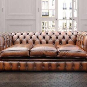 Chesterfield 3 Seater Antique Tan Leather Sofa Settee Offer Fibre Filled Seating