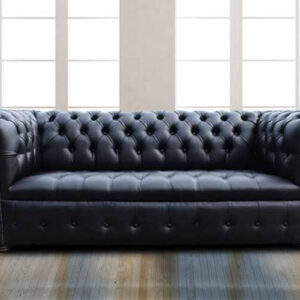 Chesterfield 3 Seater Buttoned Seat Black Faux Leather Sofa Offer