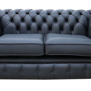 Chesterfield 2 Seater Black Leather Sofa Offer