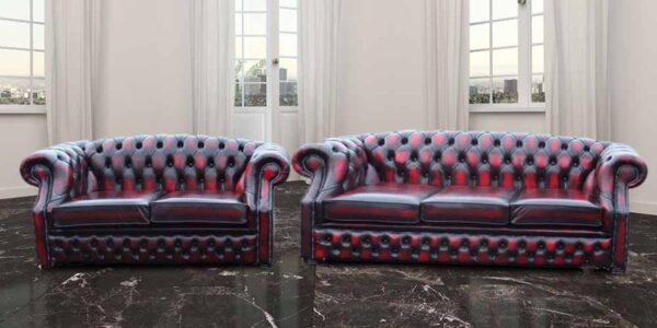 Chesterfield Buckingham 3+2 Seater Sofa Suite Antique Oxblood Leather