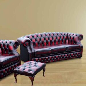 Chesterfield Buckingham 3+1+Footstool Sofa Suite Antique Oxblood Leather