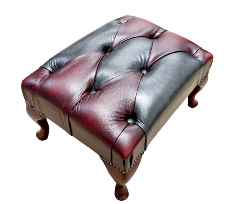 Chesterfield Duke Devil Queen Anne Patchwork Antique Leather Footstool