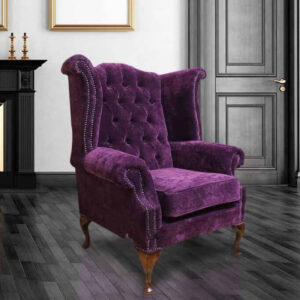 Chesterfield Queen Anne Wing chair Purple Chenille Velvet