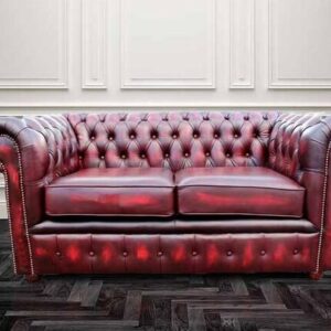 Chesterfield London 2 Seater Antique Oxblood Leather Sofa Settee Offer