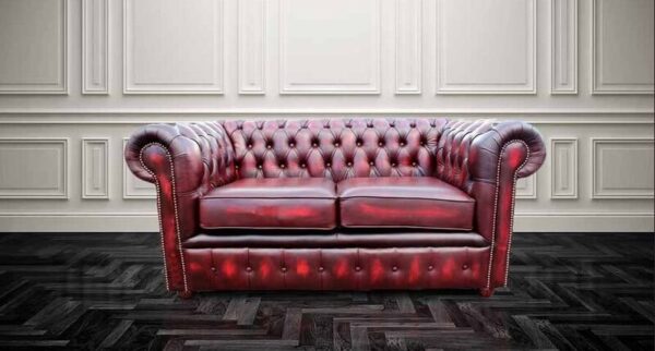 Chesterfield London 2 Seater Antique Oxblood Leather Sofa Settee Offer