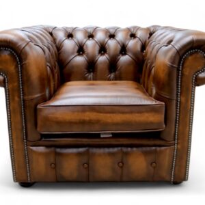 Chesterfield Low Back Club Chair Antique Tan Real Leather