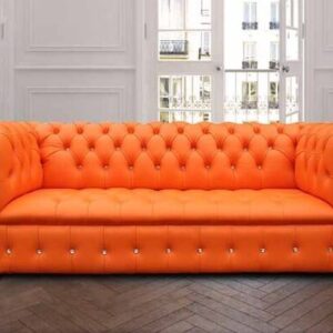 Bright Orange Leather Chesterfield Crystallized Diamond sofa | DesignerSofas4U