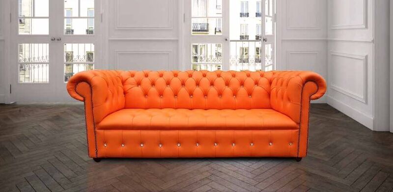 Bright Orange Leather Chesterfield Crystallized Diamond sofa | DesignerSofas4U