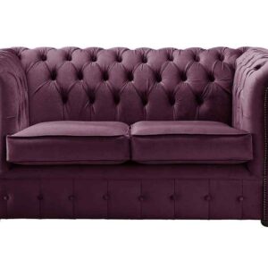 Chesterfield 2 Seater Malta Boysenberry Purple Velvet Fabric Sofa