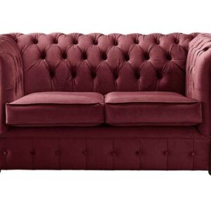 Chesterfield 2 Seater Malta Red Velvet Fabric Sofa