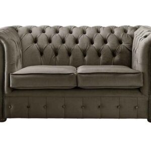 Chesterfield 2 Seater Malta Taupe Beige Velvet Fabric Sofa