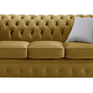 Chesterfield 3 Seater Malta Gold Velvet Fabric Sofa