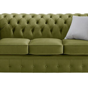 Chesterfield 3 Seater Malta Grass Green Velvet Fabric Sofa