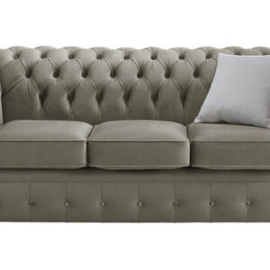 Chesterfield 3 Seater Malta Putty Beige Velvet Fabric Sofa