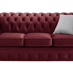 Chesterfield 3 Seater Malta Red Velvet Fabric Sofa