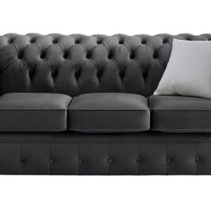 Chesterfield 3 Seater Malta Slate Grey Velvet Fabric Sofa