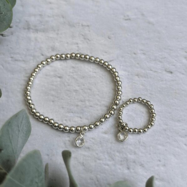 Clear Quartz April Jewellery Sets | Bracelet Size: Custom Size | Ring Size: Custom Size