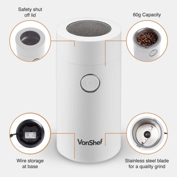 Coffee Bean Grinder - White 150W - Image 2