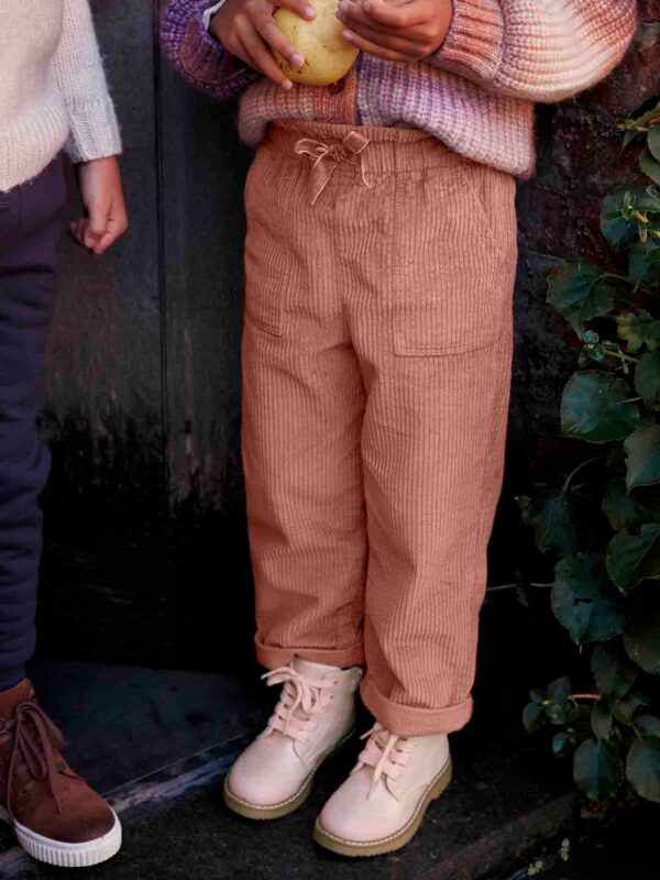 Corduroy Paperbag Trousers for Girls dusky pink