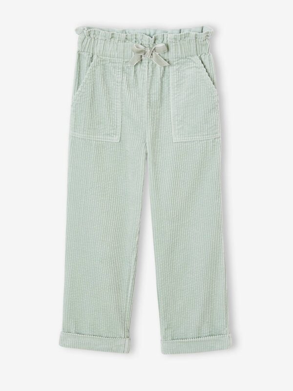 Corduroy Paperbag Trousers for Girls grey green