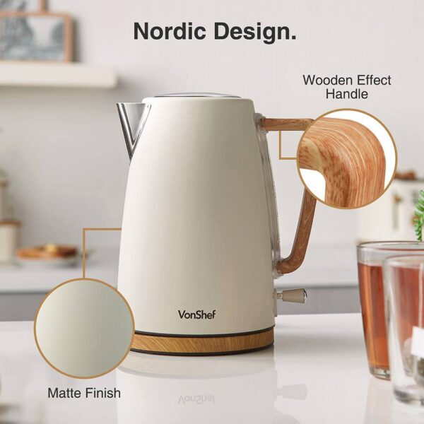 Fika Cream & Wood Kettle & 4 Slice Toaster Set - Image 2