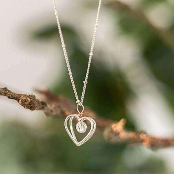 Crystal Heart Necklace | Metal: Sterling Silver | Chain Style: Satellite Chain | Chain Length: 20 Inch