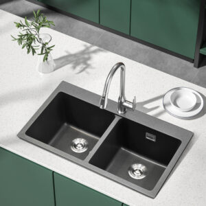Grey Quartz Undermount Kitchen Sink Double Bowl