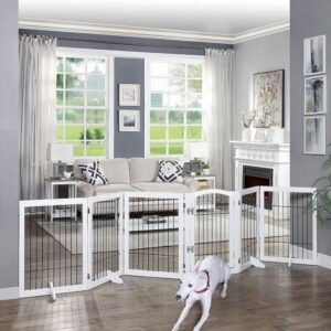 White 335cm Freestanding Wooden 6 Panel Pet Playpen
