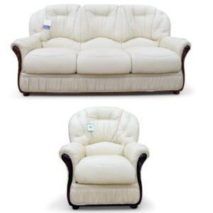 Debora 3 Seater + Armchair Genuine Italian Cream Leather Sofa Suite Offer