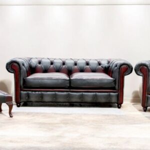Duke Patchwork Devil Chesterfield 3 + Queen Anne Chair + Club Chair + Footstool Sofa Suite Antique Leather