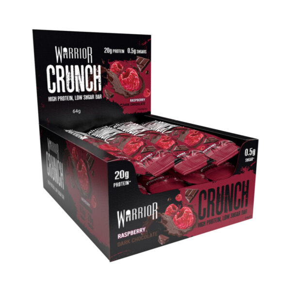 12x Protein Bars - Warrior Crunch - High Protein Low Sugar Bars - Raspberry Dark Chocolate